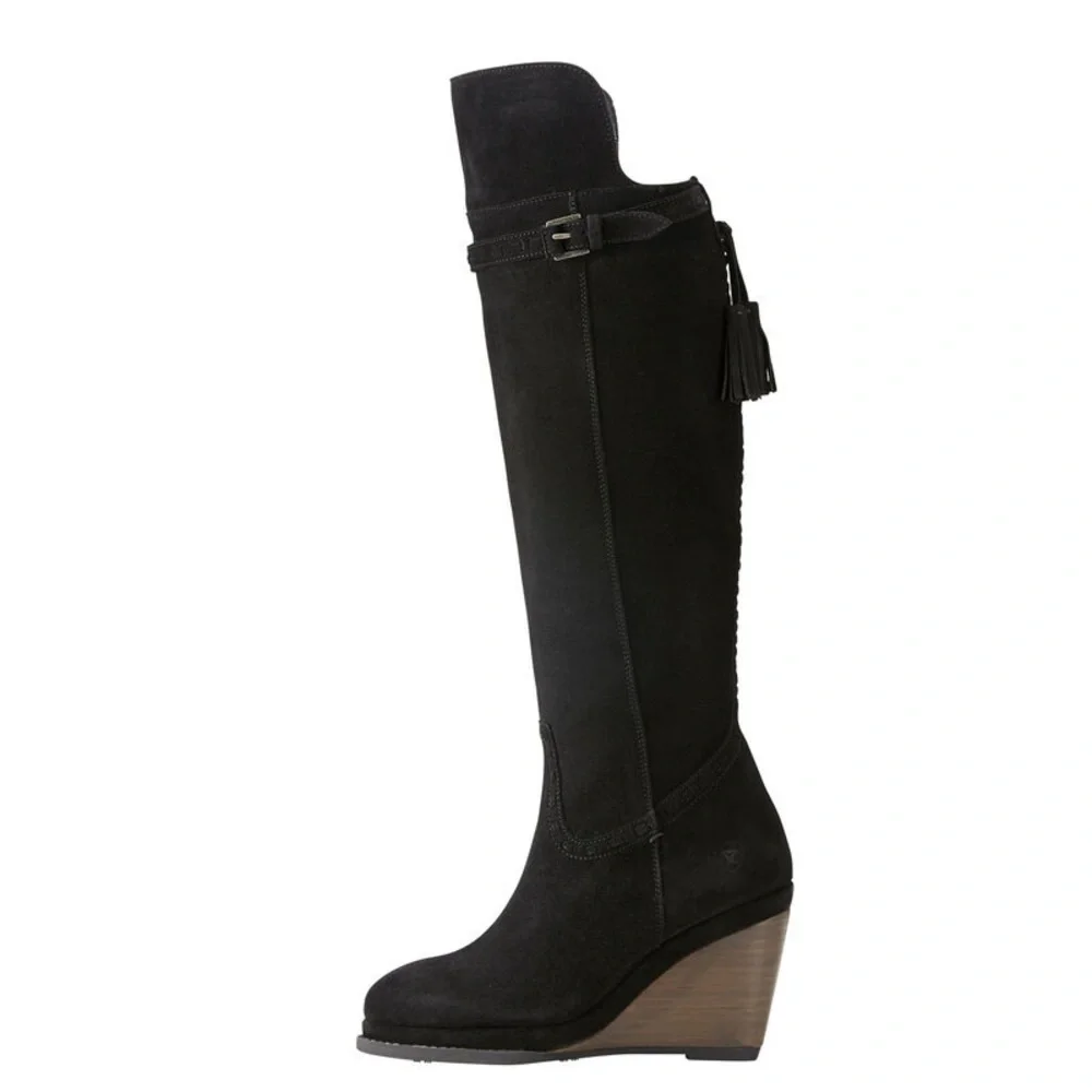 Ariat Knoxville black suede leather wedge over the knee Western boot size 6.5